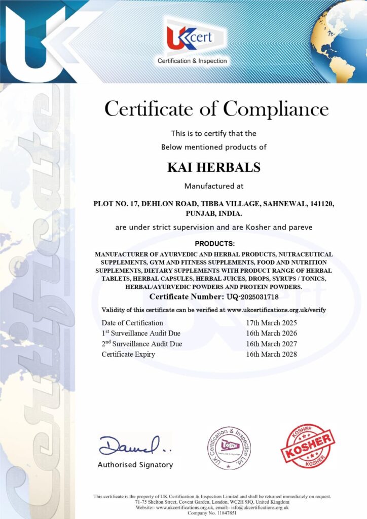 Kosher certificate | Kai Herbals